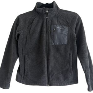 Eddie Bauer Gray Fleece Zip Up Jacket Boys Size 8/10 Kids High Neck Pockets